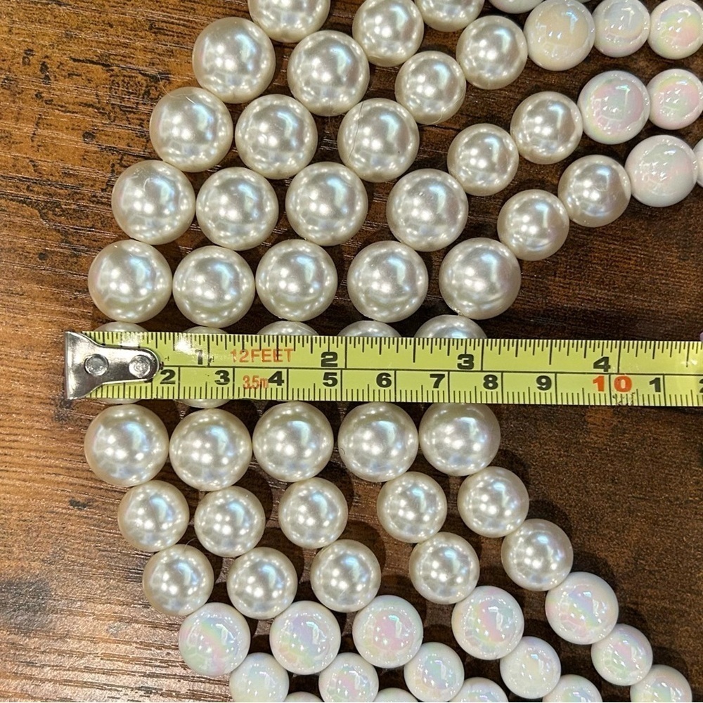 NWT nOir Jewelry Large Pearl Bead Layered Necklace Silver Chain 5 Strand Ivory - Picture 3 of 6
